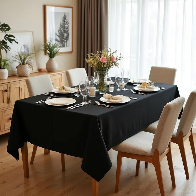 sancua Square Tablecloth - 60 x 60 Inch - Water Resistant Spill Proof Washable Polyester Table Cloth, Decorative Fabric Table Cover for Dining Tables, Buffet Parties and Camping, Black - Image 2